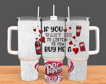 Dr Pepper Tumbler, 40oz Tumbler, Silver Design, Christmas Gift, 40oz Stainless Steel, Tumbler with Handle, Glitter Design, Perfect Gift