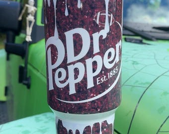 Dr Pepper Tumbler, 40oz Tumbler, Paint Drip Design, Christmas Gift, 40oz Stainless Steel, Tumbler with Handle, Glitter Design, Perfect Gift