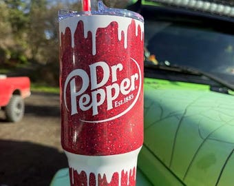 Dr Pepper Tumbler, 40oz Tumbler, Paint Drip Design, Christmas Gift, 40oz Stainless Steel, Tumbler with Handle, Glitter Design, Perfect Gift