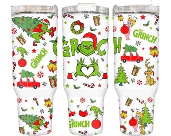 Grinch Tumbler, 40oz Tumbler, Christmas Design, Christmas Gift, 40oz Stainless Steel, Tumbler with Handle, Perfect Gift