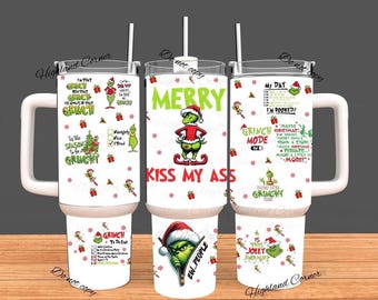 Grinch Tumbler, 40oz Tumbler, Christmas Design, Christmas Gift, 40oz Stainless Steel, Tumbler with Handle, Perfect Gift, Merry Christmas