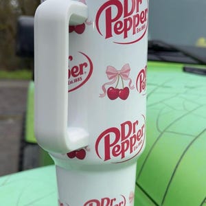 Dr Pepper Tumbler, 40oz Tumbler, Coquette Design, Christmas Gift, 40oz Stainless Steel, Tumbler with Handle, Soda Design, Perfect Gift image 4