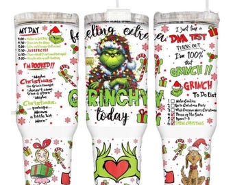 Feeling Extra Grinchy Tumbler, 40oz Tumbler, Christmas Design, Christmas Gift, 40oz Stainless Steel, Tumbler with Handle, Perfect Gift