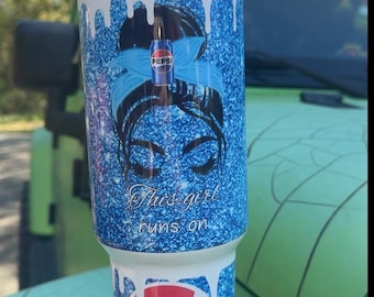 Pepsi Tumbler, 40oz Tumbler, Paint Drip Design, Christmas Gift, 40oz Stainless Steel, Tumbler with Handle, Glitter Design, Perfect Gift