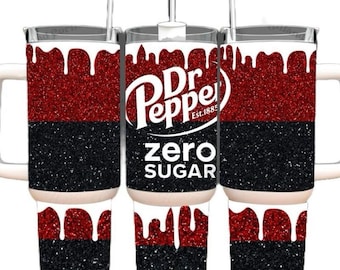 Dr Pepper Tumbler, 40oz Tumbler, Zero Sugar Design, Christmas Gift, 40oz Stainless Steel, Tumbler with Handle, Glitter Design, Perfect Gift