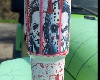 Spooky Ghost Horror Tumbler, 40oz Tumbler,  Scream, Christmas Gift, 40oz Stainless Steel, Tumbler with Handle, Perfect Gift, Scary Movie