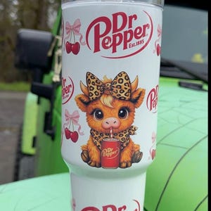 Dr Pepper Tumbler, 40oz Tumbler, Coquette Design, Christmas Gift, 40oz Stainless Steel, Tumbler with Handle, Soda Design, Perfect Gift
