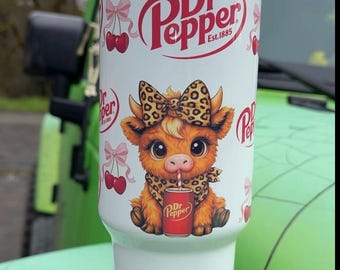 Dr Pepper Tumbler, 40oz Tumbler, Coquette Design, Christmas Gift, 40oz Stainless Steel, Tumbler with Handle, Soda Design, Perfect Gift