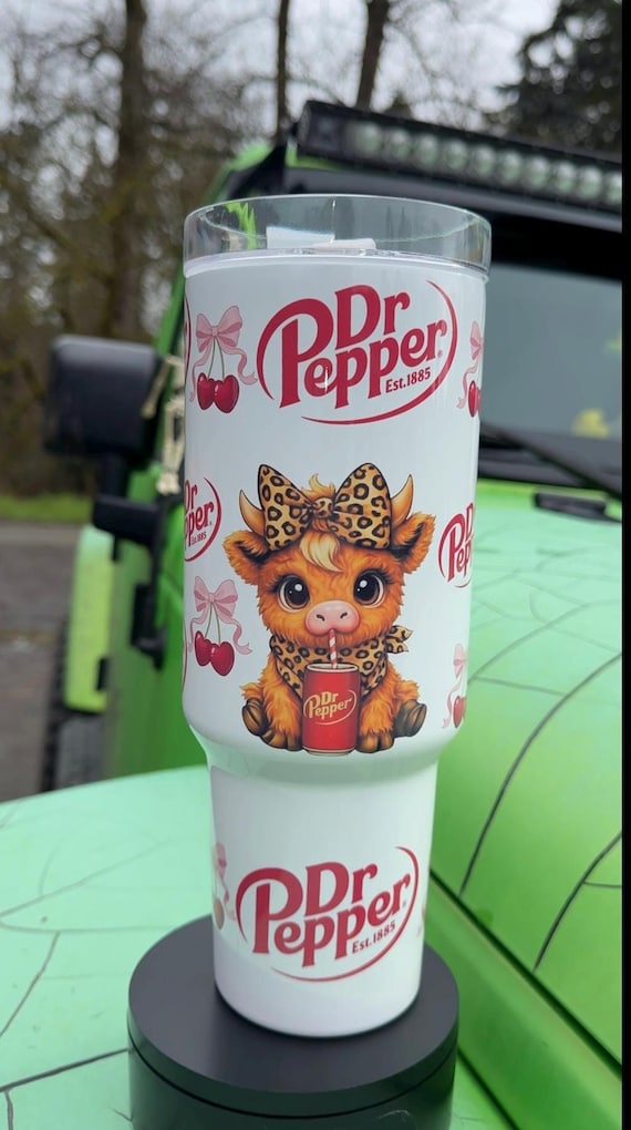 Dr Pepper Tumbler, 40oz Tumbler, Coquette Design, Christmas Gift, 40oz Stainless Steel, Tumbler with Handle, Soda Design, Perfect Gift