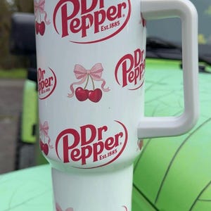 Dr Pepper Tumbler, 40oz Tumbler, Coquette Design, Christmas Gift, 40oz Stainless Steel, Tumbler with Handle, Soda Design, Perfect Gift image 5