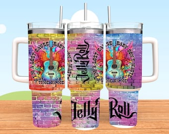 Jelly Roll 40oz Tumbler, Somebody Save Me, Jelly Roll Design Tumbler, Tumbler with Handle, Save Me, Music Design, Guitar, Colorful Drinkware