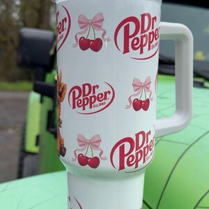 Dr Pepper Tumbler, 40oz Tumbler, Coquette Design, Christmas Gift, 40oz Stainless Steel, Tumbler with Handle, Soda Design, Perfect Gift image 3