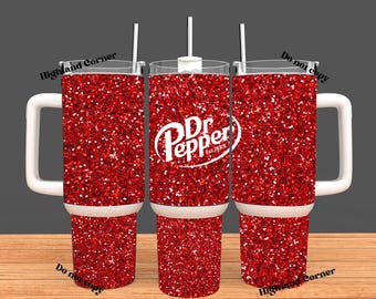 Dr Pepper Tumbler, 40oz Tumbler, Soda Design, Christmas Gift, 40oz Stainless Steel, Tumbler with Handle, Glitter Design, Perfect Gift