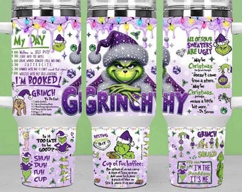 Grinchy Tumbler, 40oz Tumbler, Christmas Design, Christmas Gift, 40oz Stainless Steel, Tumbler with Handle, Perfect Gift