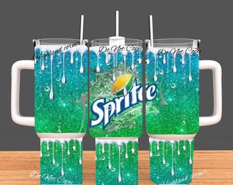 Sprite  Tumbler, 40oz Tumbler, Paint Drip Design, Christmas Gift, 40oz Stainless Steel, Tumbler with Handle, Glitter Design, Perfect Gift
