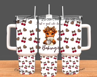 Just a girl who loves Baking Tumbler, 40oz Tumbler, Coquette Design, Christmas Gift, 40oz Stainless Steel, Tumbler with Handle, Perfect Gift