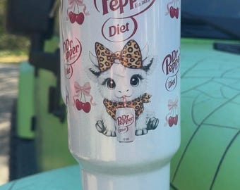 Dr Pepper Tumbler, 40oz Tumbler, Coquette Design, Christmas Gift, 40oz Stainless Steel, Tumbler with Handle, Soda Design, Perfect Gift