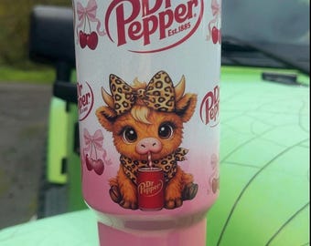 Dr Pepper Tumbler, 40oz Tumbler, Coquette Design, Christmas Gift, 40oz Stainless Steel, Tumbler with Handle, Soda Design, Perfect Gift, Pink