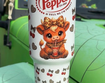 Dr Pepper Tumbler, 40oz Tumbler, Coquette Design, Christmas Gift, 40oz Stainless Steel, Tumbler with Handle, Soda Design, Perfect Gift