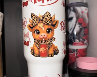 Dr Pepper Tumbler, 40oz Tumbler, Coquette Design, Christmas Gift, 40oz Stainless Steel, Tumbler with Handle, Soda Design, Perfect Gift
