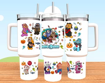 Scare Bear Tumbler, 40oz Tumbler, Spooky Design, Birthday Gift, 40oz Stainless Steel, Tumbler with Handle, Horror Characters, Scary Movies