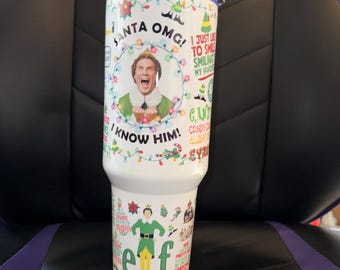 OMG I Know Him Christmas Tumbler, 40oz Holiday Cup with Handle, Elf Character Mug, 40oz Tumbler, Christmas Design, Christmas Gift