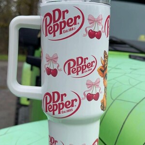 Dr Pepper Tumbler, 40oz Tumbler, Coquette Design, Christmas Gift, 40oz Stainless Steel, Tumbler with Handle, Soda Design, Perfect Gift image 6