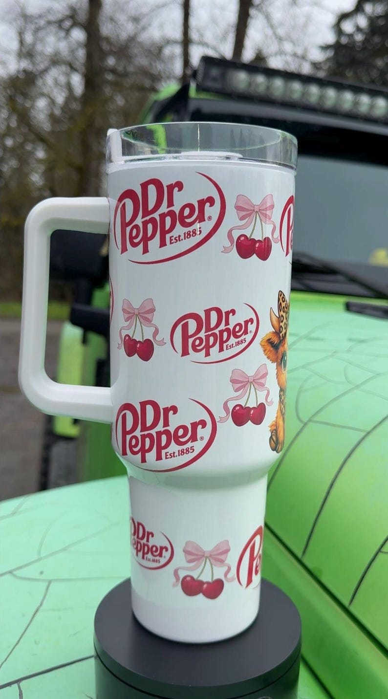 Dr Pepper Tumbler, 40oz Tumbler, Coquette Design, Christmas Gift, 40oz Stainless Steel, Tumbler with Handle, Soda Design, Perfect Gift image 6