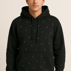 Black Crystal Hoodie – Handmade Unisex Sparkly Sweatshirt – Size L