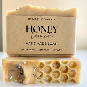 Honey Lemon Soap Bar | Natural Soap | Handcrafted Soap Bars | Homemade Soap | Lemon Soap | Oatmeal and Honey Soap | All Natural Body Soap