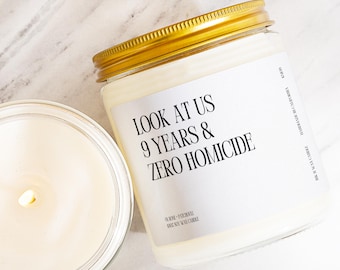 9 Year Wedding Anniversary Gift Box Zero Homicide Candle Custom Present Marriage Ninth Couple Humor Milestone Modern Minimalist K5109