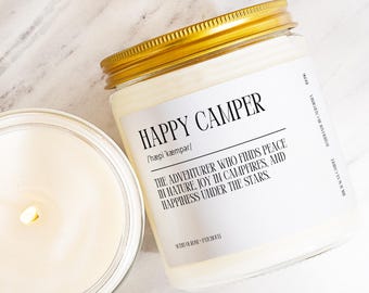 Holiday Happy Camper Gift Minimalist Definition Candle Funny Camping Candle Simple Design for Outdoor Enthusiasts and Nature Lovers ID096