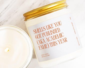 Published Author Candle Academic Fame Writer Achievement Gift Book Publication Research Milestone Holiday Stocking Stuffer Present KH176