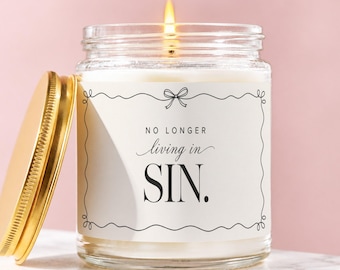 Elegant Wedding Gift for Couple, No Longer Living in Sin Candle, Newlywed Keepsake, Wedding Candle, Bridal Shower, Newly Married Gift K1562