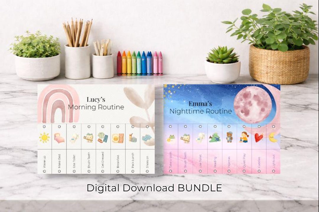 Girls Kids Routine Chart Bundle | Pink Montessori Morning & Night ...