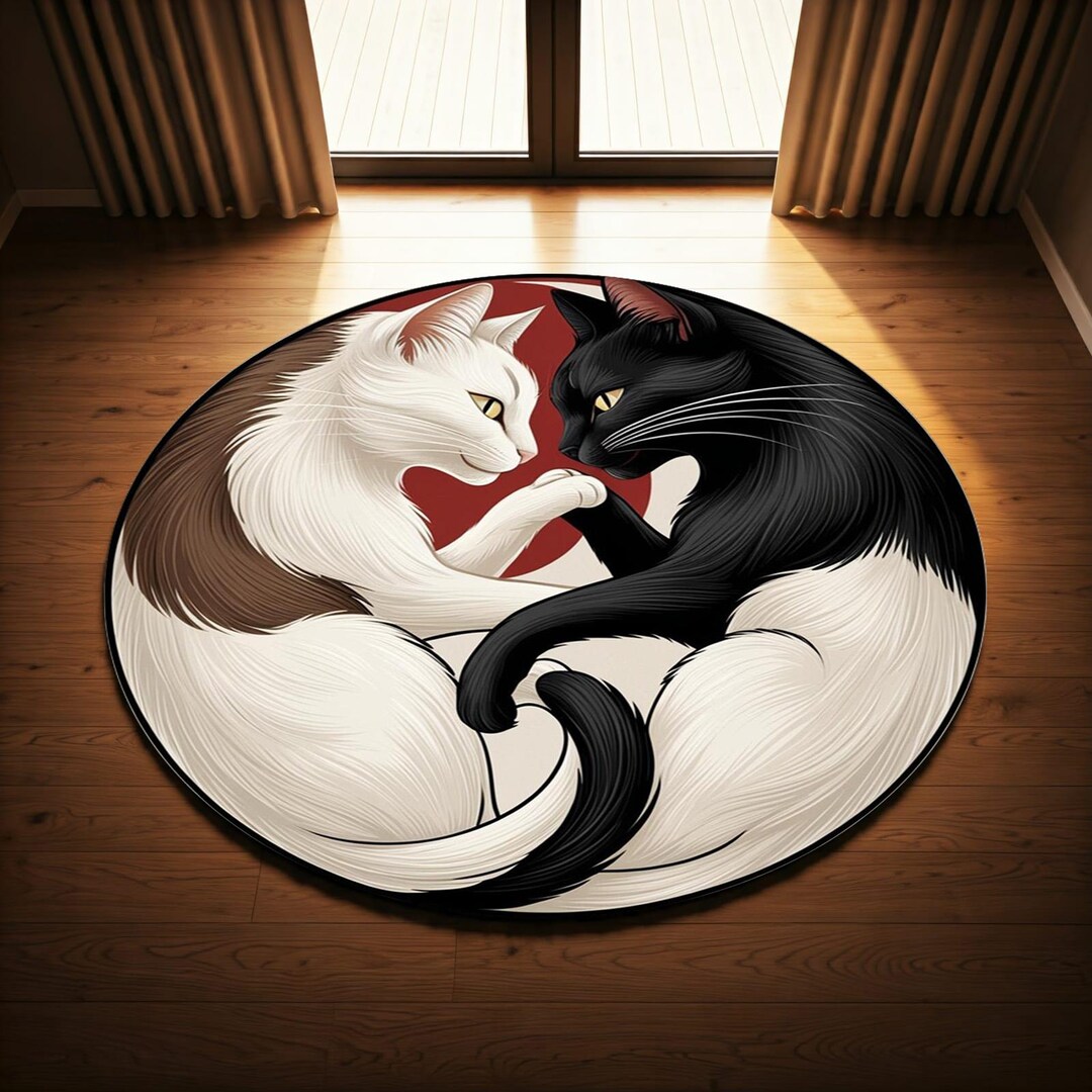 Cat Rug, Ying-yang Rug , Black Cat Rug, White Cat Rug, Round Rug, Rug ...