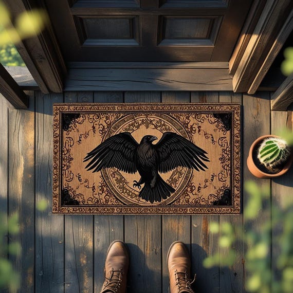 Gothic Raven Doormat,Spooky Crow Rug,Nonslip Door Rug, Washable Doormat