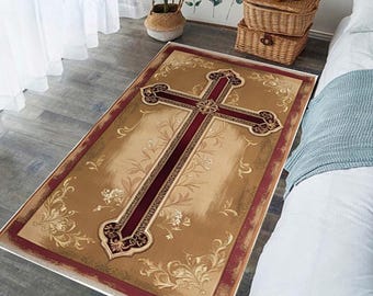 Personalized Christian Prayer Rug , Cross Symbol Russian Praying Mat