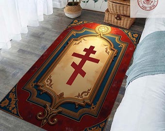 Personalized Orthodox Prayer Mat, Customized Christian Praying Rug, Golden Cross Design, Praying Corner Decor