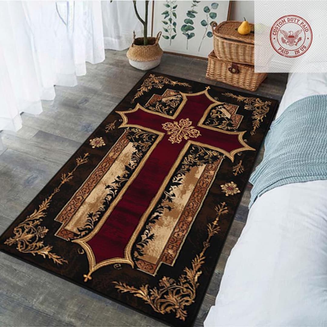 Personalized Dijital Print Christian Prayer Rug, Cross Symbol Praying ...