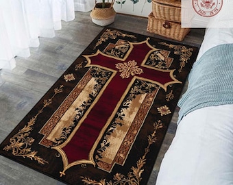 Personalized Dijital Print  Christian Prayer Rug, Cross Symbol Praying Corner Decor Mat