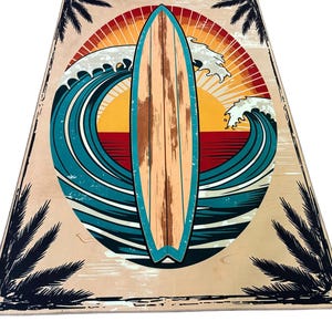 Surfboard Outdoor Rug, Coastal Beach Decor, Waterproof Patio Mat,Tropical Summer Balcony Rug image 3