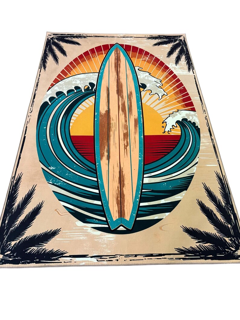 Surfboard Outdoor Rug, Coastal Beach Decor, Waterproof Patio Mat,Tropical Summer Balcony Rug image 3