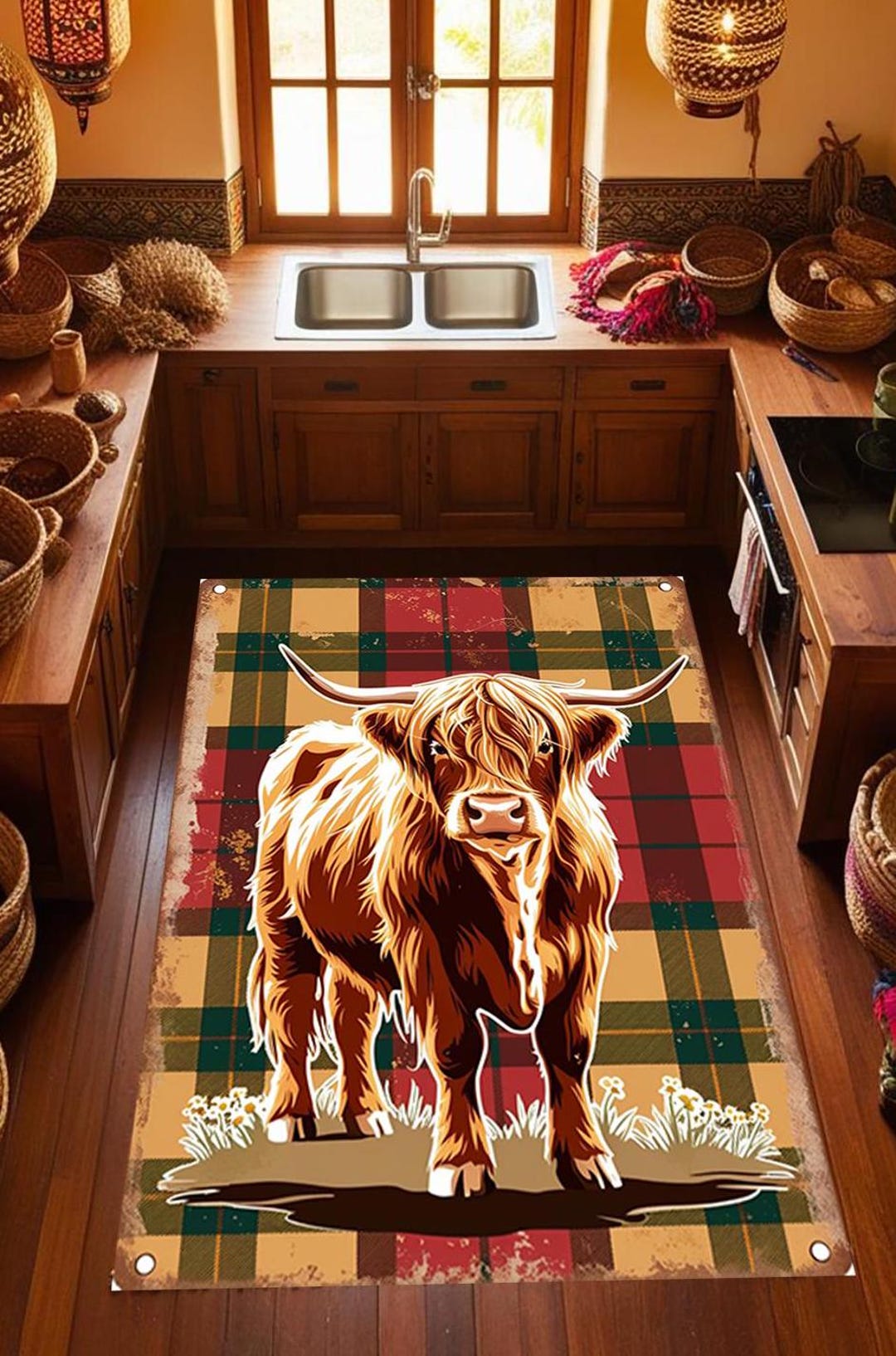 Highland Cow Decor, Highland Cow Patterned Kitchen Rug, Scottish Cow ...