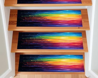 Colorful Rainbow Stair Treads, Non-Slip Washable Rug Set for Stairs , Boho Modern Stair Mats , Bright Indoor Step Covers, Dijital Print mat.