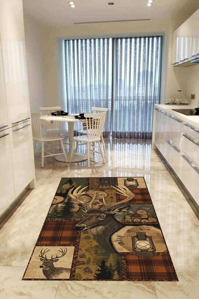 Rustic Lodge Area Rug With Deer,mountain Cabin Decor , Woodland ...