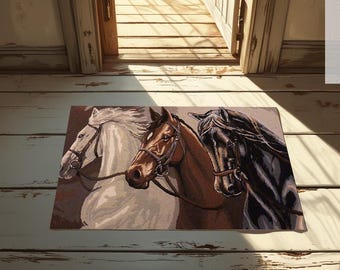 Equestrian Horse Doormat,Digital Print  Welcome To Horse Themed  Floor Mat, Rustic  Doormat Decor