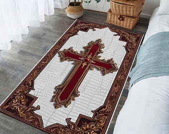 Personalized Christian Prayer Mat: Elegant Cross Design, Custom Dad Gift