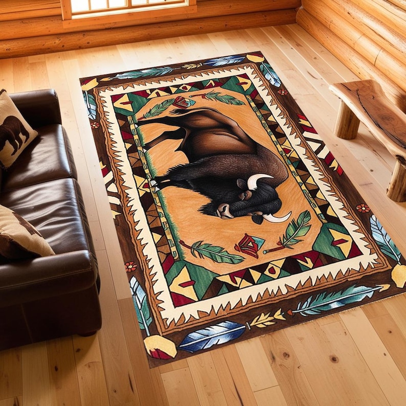 Fake Buffalo Rug Western Buffalo Rug, Bison Animal Print Rug, Rustic Country Lodge Decor ...