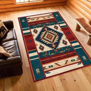Southwestern Tribal Style Area Rug, Southwestern Native Decor,Native American Ethnic Motif, Dijital Printed Rug, Washable İnterior Decor Rug